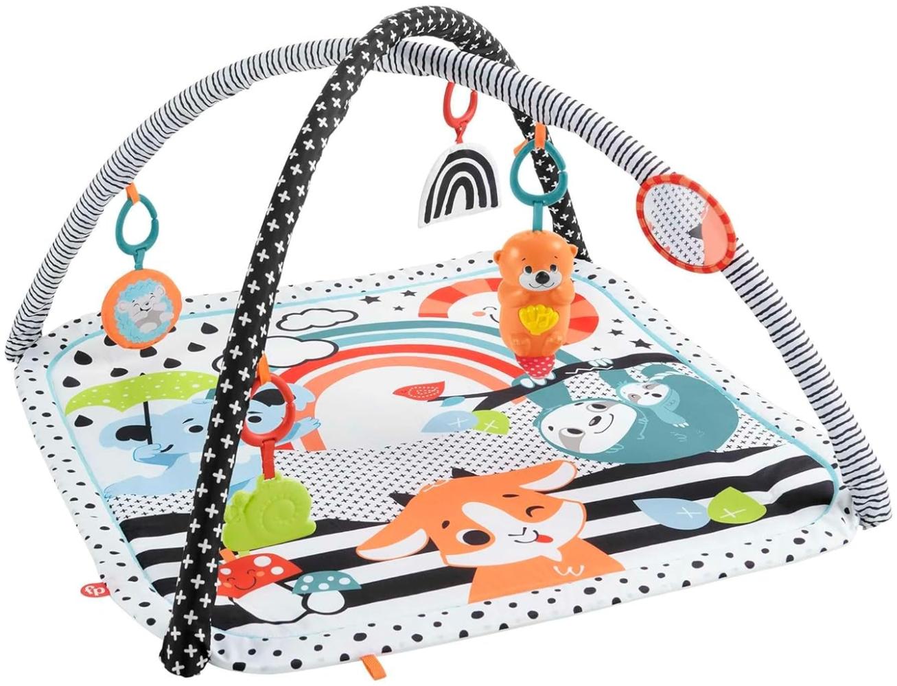 Fisher-Price Tierfreunde Kontrast-Spieldecke, Spielbogen, mit Musik und Licht, Krabbeldecke für Baby, zum Spielen im Bauchlage, Baby Ausstattung, ab Geburt, HPF39 Bild 1