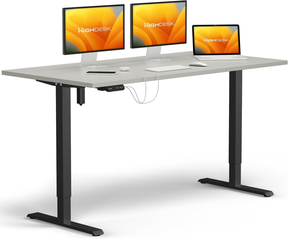 HighDesk SMART Höhenverstellbarer Schreibtisch (Schwarz + Grau I 120x80 cm) - Elektrischer Sitz- & Stehtisch mit Tischplatte - Stehschreibtisch Elektrisch Höhenverstellbar - von Krieg Bild 1