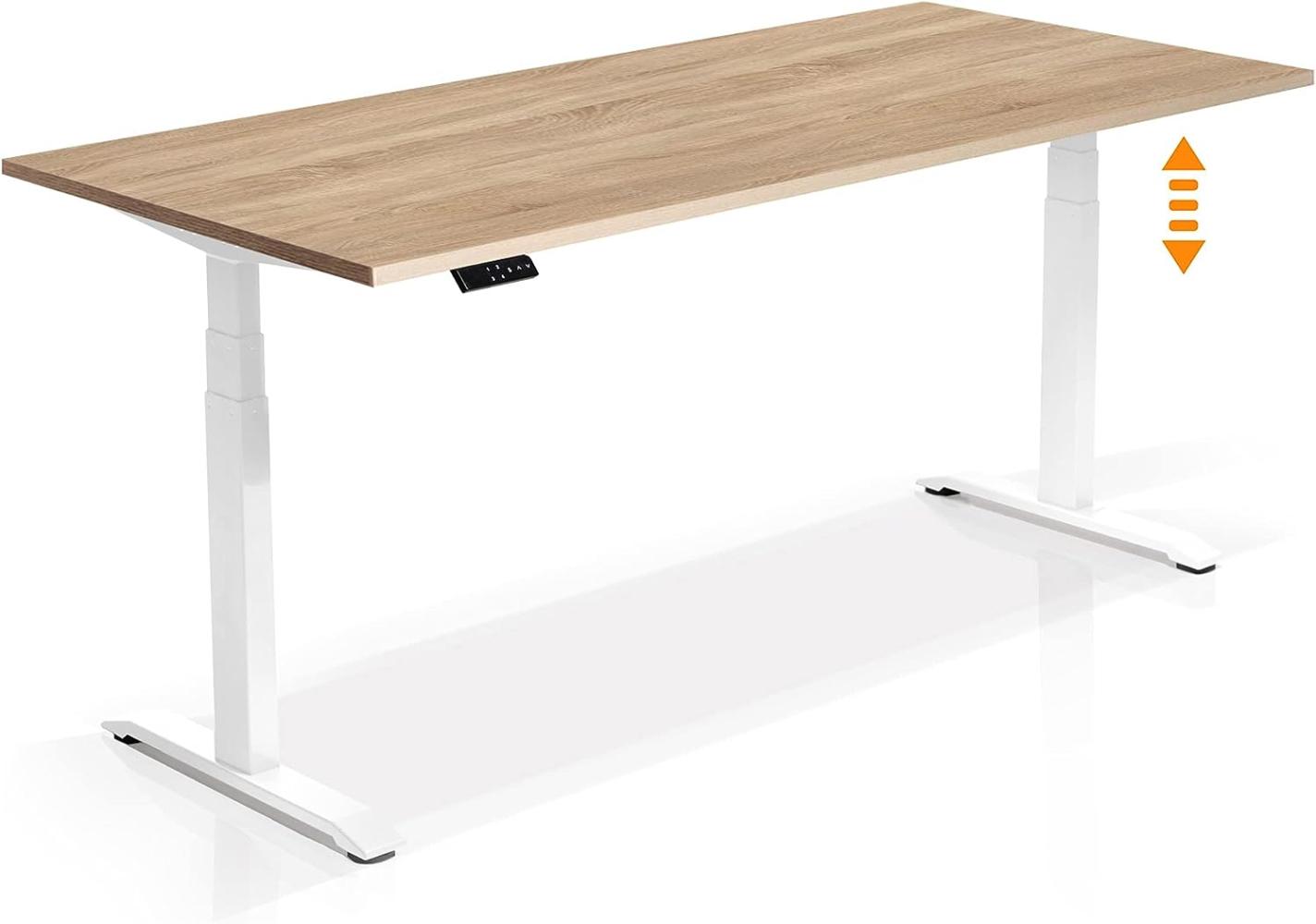 Möbel-Eins OFFICE ONE elektrisch höhenverstellbarer Schreibtisch / Stehtisch, Material Dekorspanplatte weiss Eiche sonomafarbig 180 x 80 cm Bild 1