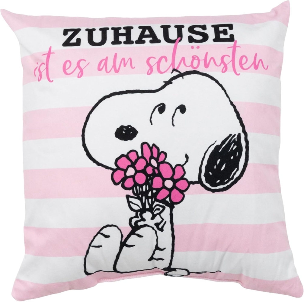 United Labels® Dekokissen Peanuts Snoopy Kissen Zuhause ist es Plüsch Zierkissen 40 x 40 cm Bild 1