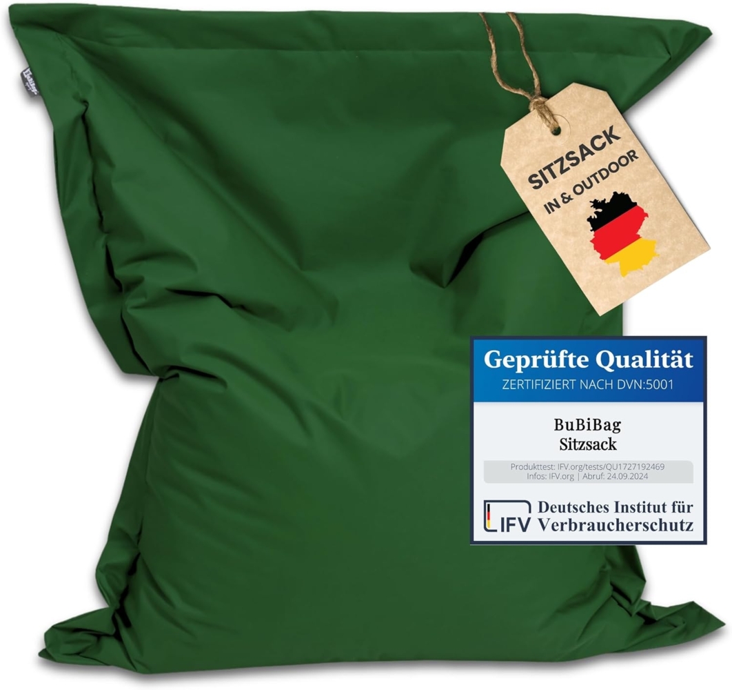 BuBiBag XXL Sitzsack, Outdoor Sitzsäcke für Kinder und Erwachsene, Bodenkissen Beanbag Fatboy wetterfest (Dunkelgrün 190x145 cm) Bild 1