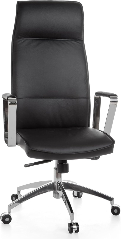 Amstyle 'Verona' Bürostuhl mit Synchronmechanik, Echtleder schwarz, max. 120 kg Bild 1