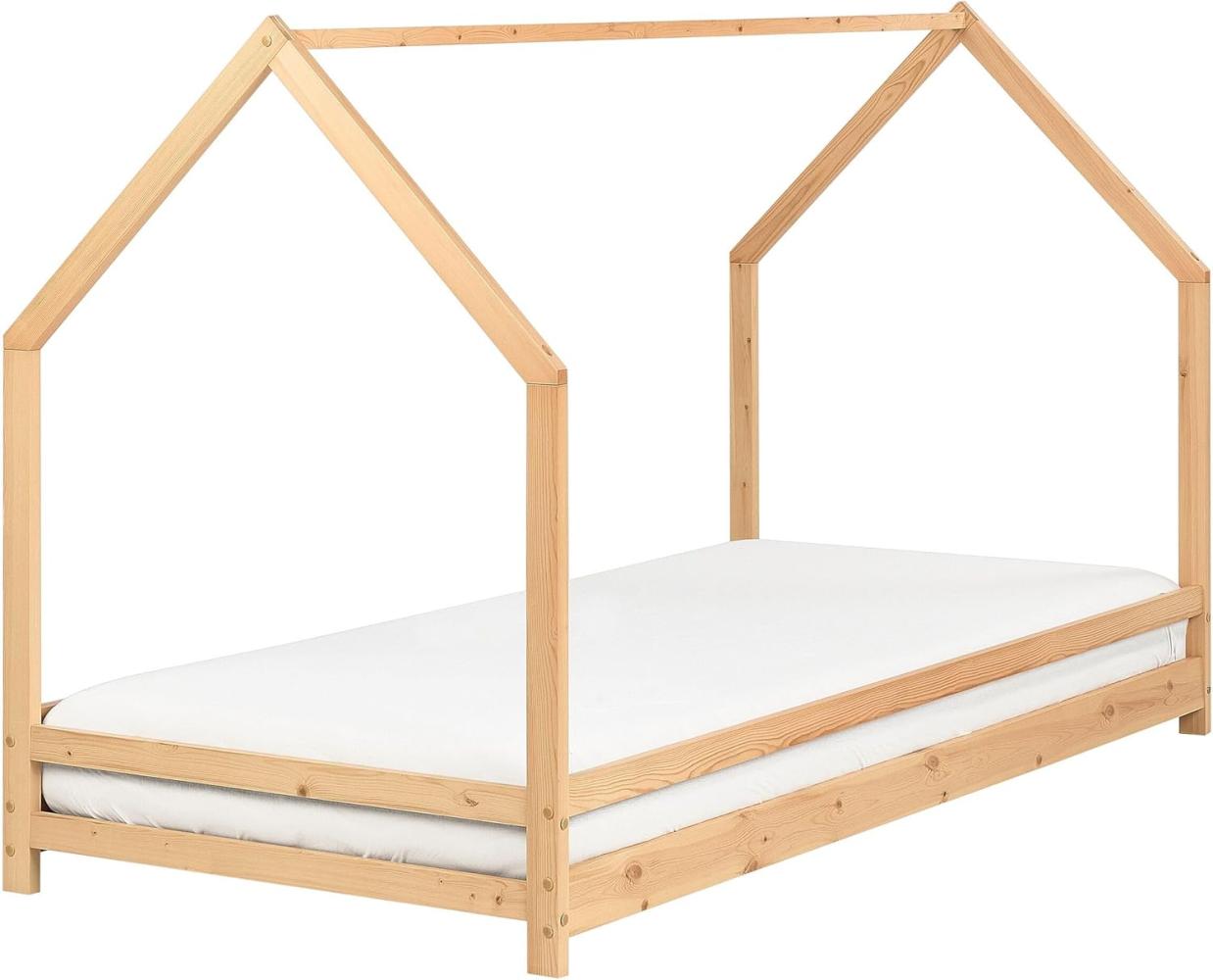 Kinder-Hausbett Kiefernholz hellbraun Lattenrost 90 x 200 cm APPY Bild 1