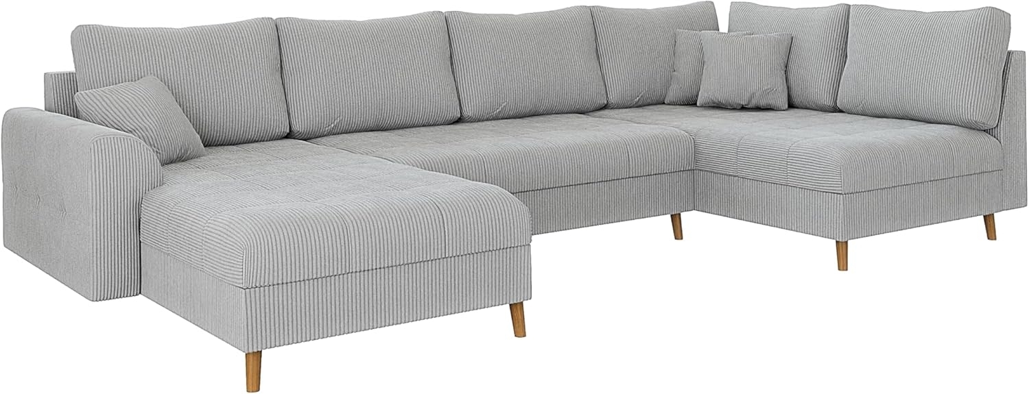 S-Style Möbel Ecksofa Zara mit Braun Holzfüßen im skandinavischen Stil aus Cord-Stoff, Ottomane links oder rechts bestellbar, mit Wellenfederung Bild 1