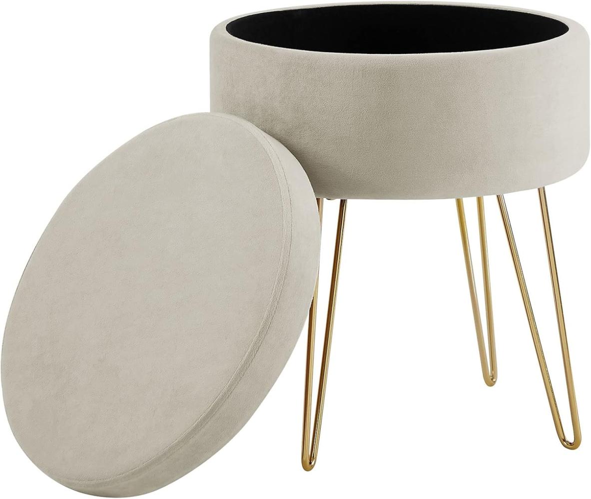 Zedelmaier Runder Sitzhocker Schminktisch Hocker Ottoman Gepolsterter Hocker Abnehmbarer Bezug Metallstütze (Beige) Bild 1