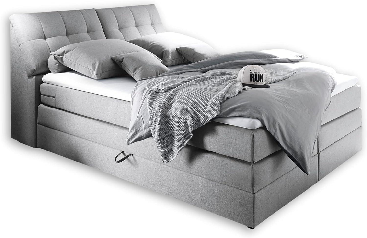 Stella Trading SPACE 2 Boxspringbett 180x200 mit Bettkasten, Silber - Bequemes Doppelbett mit Federkern Matratze & Komfortschaum Topper - 189 x 106 x 237 (B/H/T) Bild 1