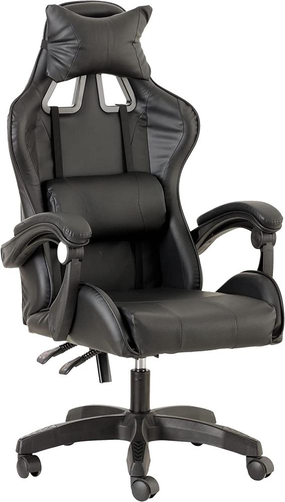 Baroni Home Gaming-Stuhl, Ergonomischer Bürostuhl mit verstellbarer Rückenlehne, Kopfstütze und Lordosenstütze - Schwarz Bild 1