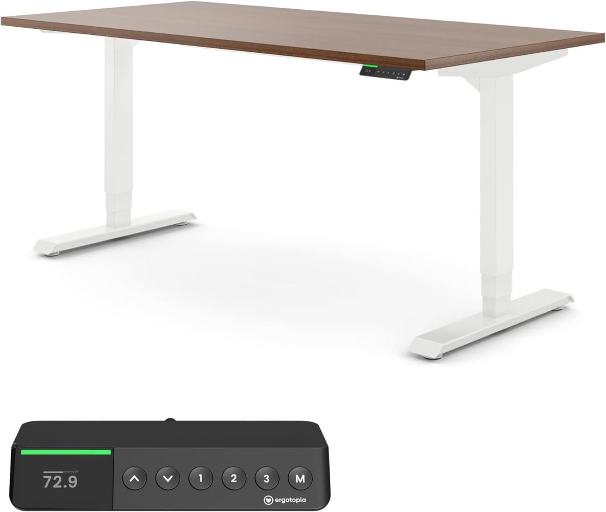 Desktopia Pro X - Elektrisch höhenverstellbarer Schreibtisch / Ergonomischer Tisch mit Memory-Funktion, Nussbaum, Gestell Weiß, 120x80 cm Bild 1