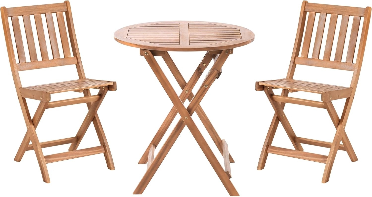 Bistro Set klappbar FEBBIO zertifiziertes Akazienholz Braun Bild 1