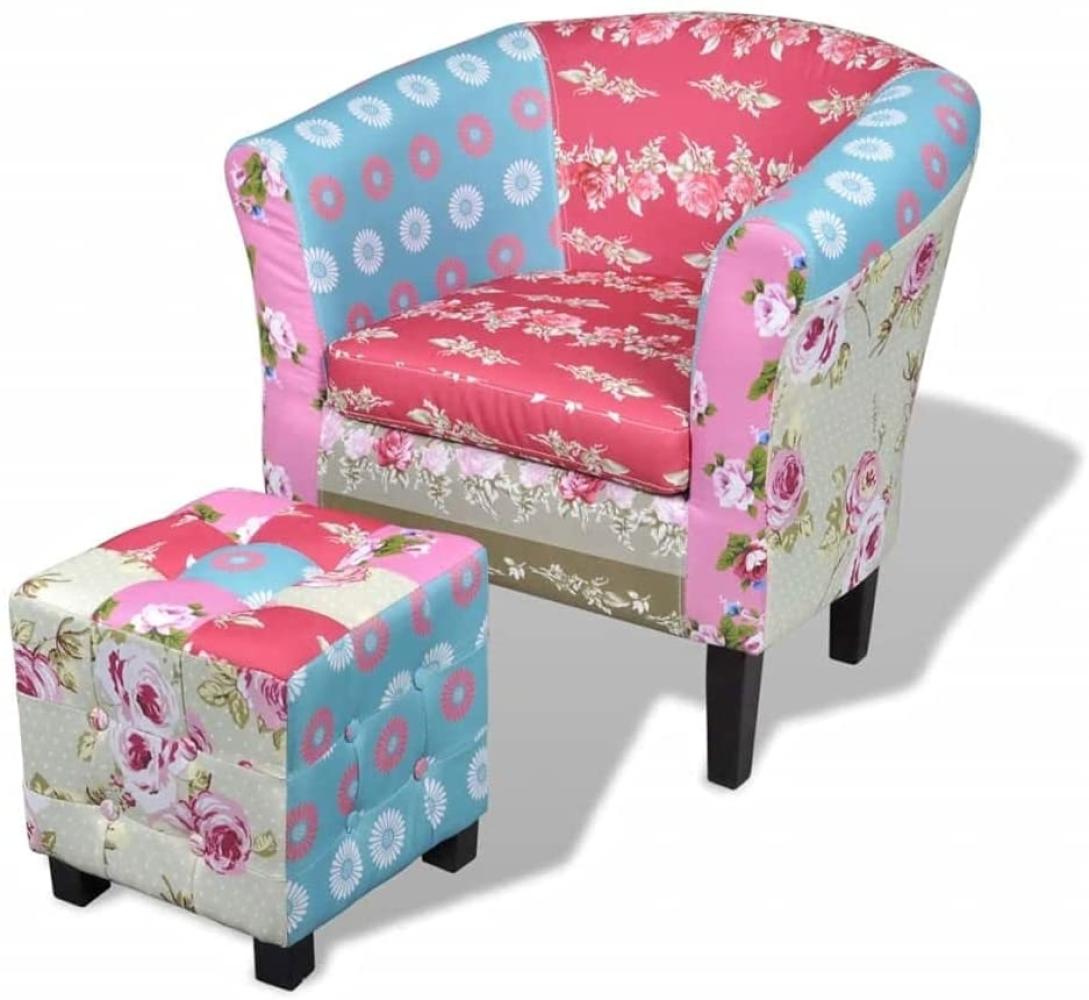vidaXL Französischer Sessel mit Fußhocker Patchwork-Design Bild 1