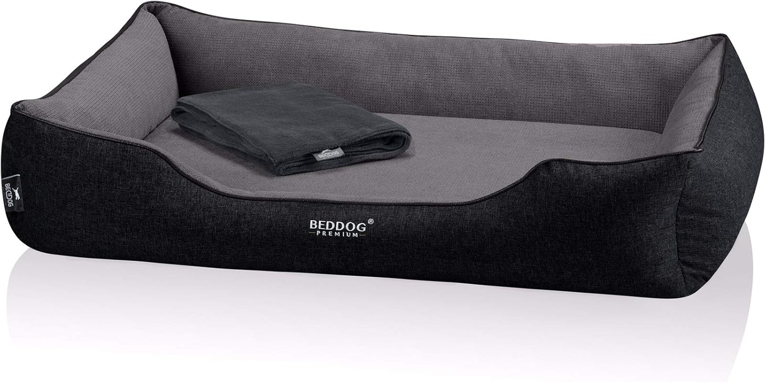 BedDog PREMIUM Orthopädisches Hundebett CLARA, Memory Foam, mit abnehmbaren Bezug THE-ROCK (schwarz/grau), (XXL) ca. 110x75x25cm Bild 1