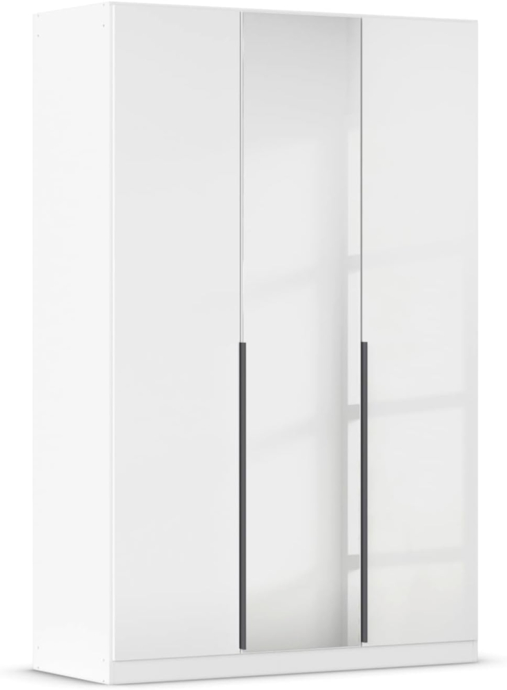 Rauch Möbel Alabama, Kleiderschrank, Garderobenschrank, 3-türig, Spiegel, Zubehör Classic, 2 Kleiderstangen, 5 Einlegeböden, Farbe Hochglanz Weiß/Weiß, Griff Grau metallic, 136 x 210 x 57 cm Bild 1