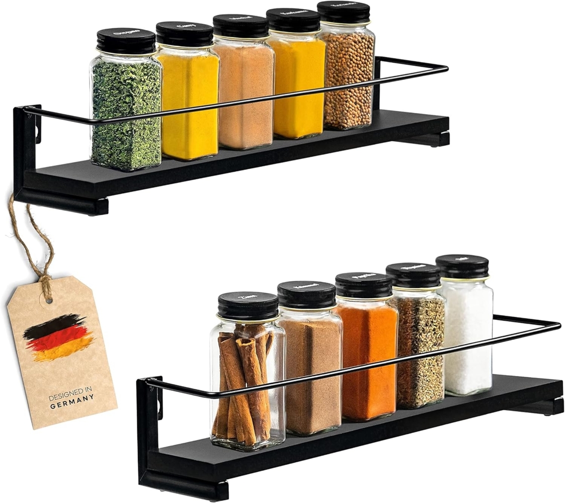 Coradoma Gewürzregal 2er Set für Gewürzgläser Küchen Organizer Gewürzaufbewahrung, Küchenregal Spice Rack 2-tlg, 40x9cm Bild 1