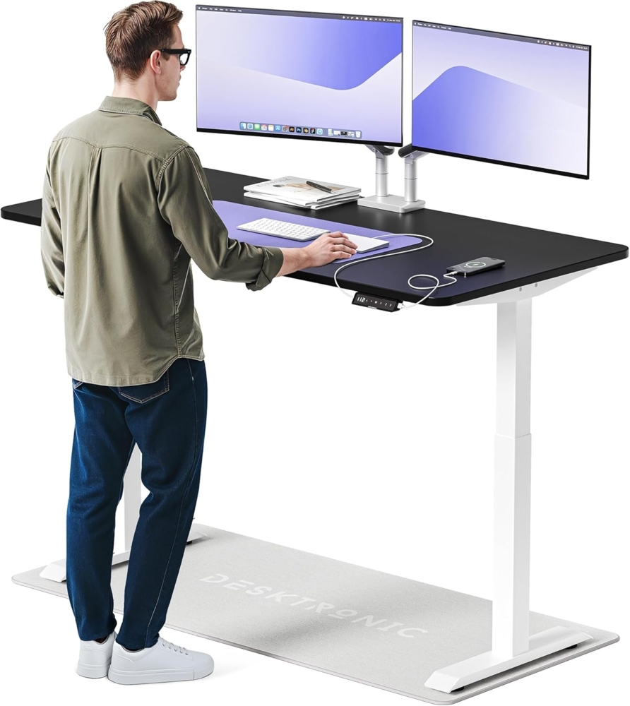 Desktronic Höhenverstellbarer Schreibtisch Elektrisch - Bequem und Schmerzfrei von Zuhause Arbeiten – Schreibtisch Höhenverstellbar Elektrisch (Weißes Gestell + 160x80 Schwarze Tischplatte) Bild 1