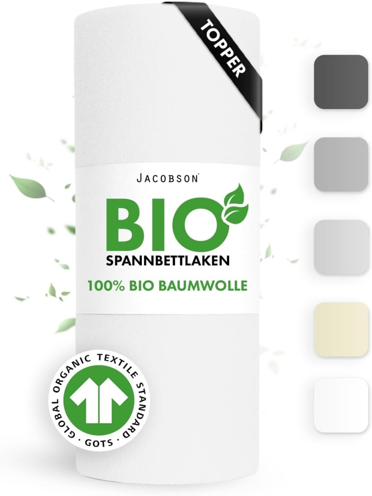 Jacobson Spannbettlaken BIO, Jersey Spannbetttuch, Bettlaken 160 g/m², 100% BIO-Baumwolle, Gummizug: rundum, GOTS zertifiziert Bild 1