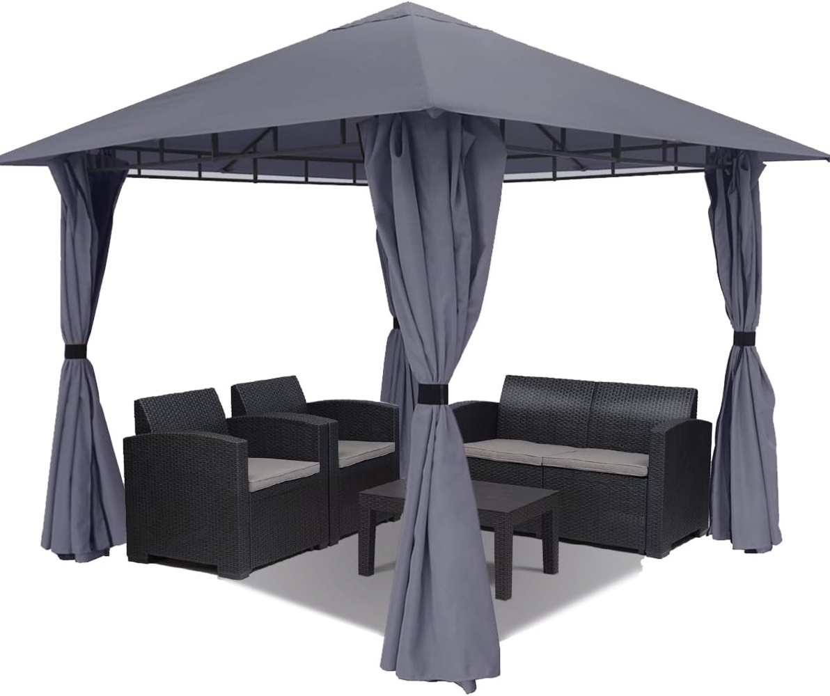 Sekey Garten Pavillon 3x3 m Wasserdicht Stabil Partyzelt, Gartenzelt mit 4 Seitenteile Reißverschluss, 180g/㎡ Polyester, Grau Bild 1