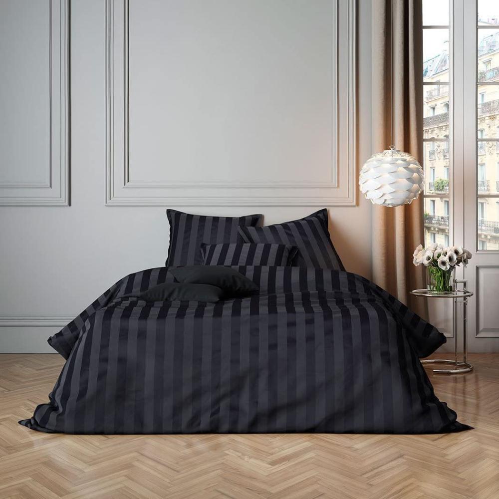 BettwarenShop Uni Mako-Satin Streifen Bettwäsche|Bettbezug einzeln 200x220 cm| schwarzBettwarenShop Uni Mako-Satin Streifen Bettwäsche Bild 1