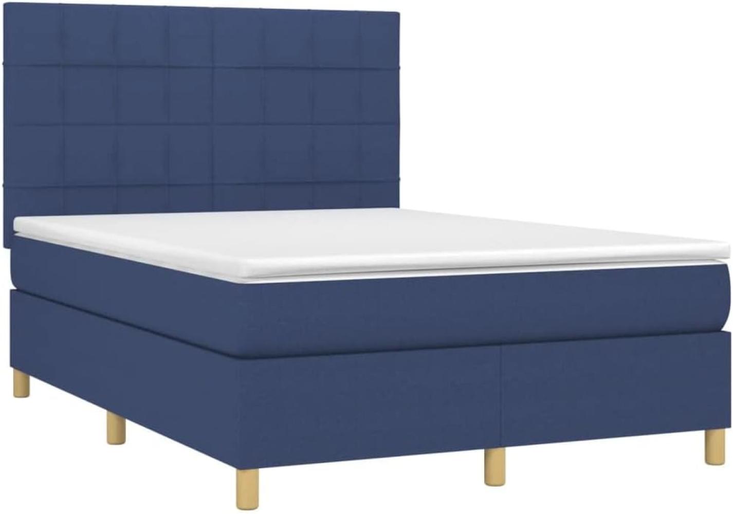 vidaXL Boxspringbett mit Matratze Blau 140x190 cm Stoff Bild 1