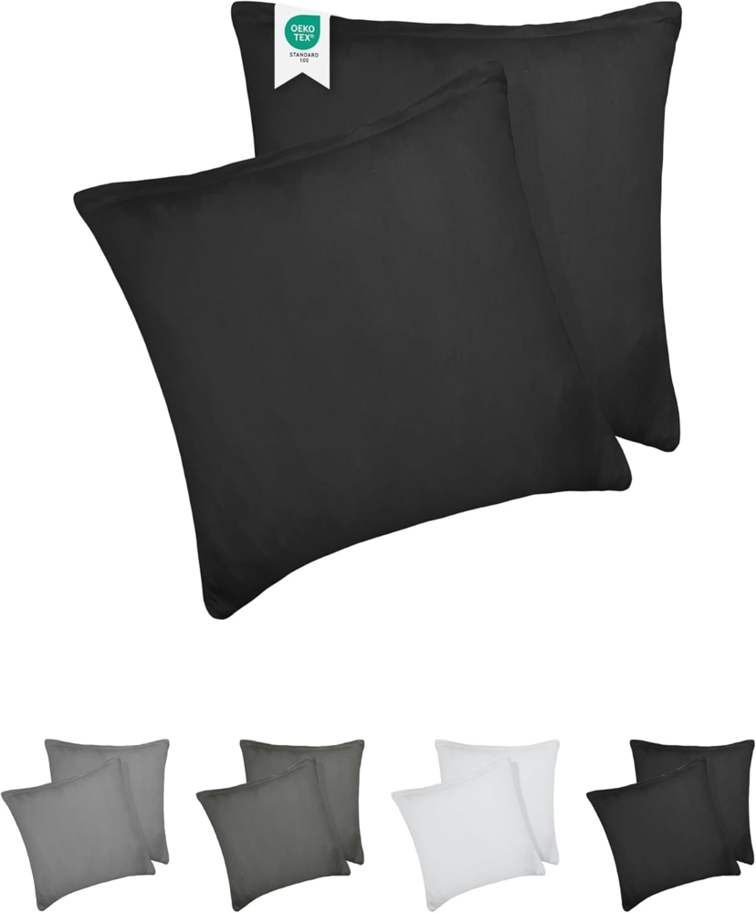 Barbons Kissenbezug 40x40 Schwarz 2er Set – 100% Jersey Baumwolle165 g/m² Oeko-TEX Zertifiziert Kopfkissenbezug weiche Kissenbezüge Kissenhülle mit Reißverschluss (40x40-Schwarz) Bild 1