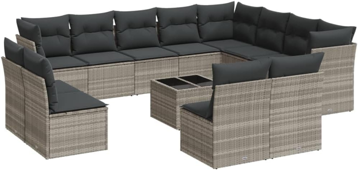 vidaXL 13-tlg. Garten-Sofagarnitur mit Kissen Hellgrau Poly Rattan 3250321 Bild 1