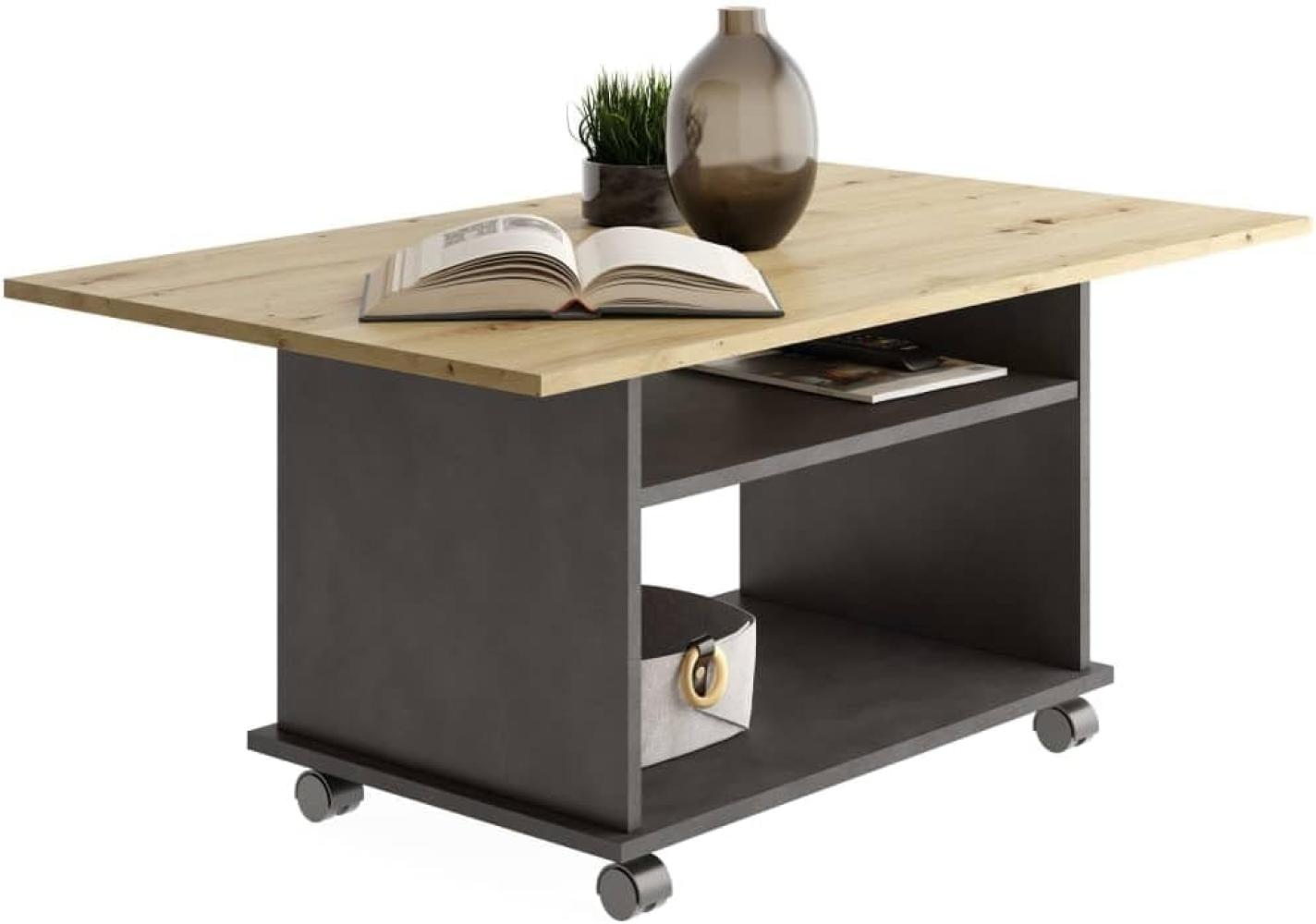 FMD Couchtisch mit Rollen, Artisan Eiche-Optik und Schwarz Bild 1