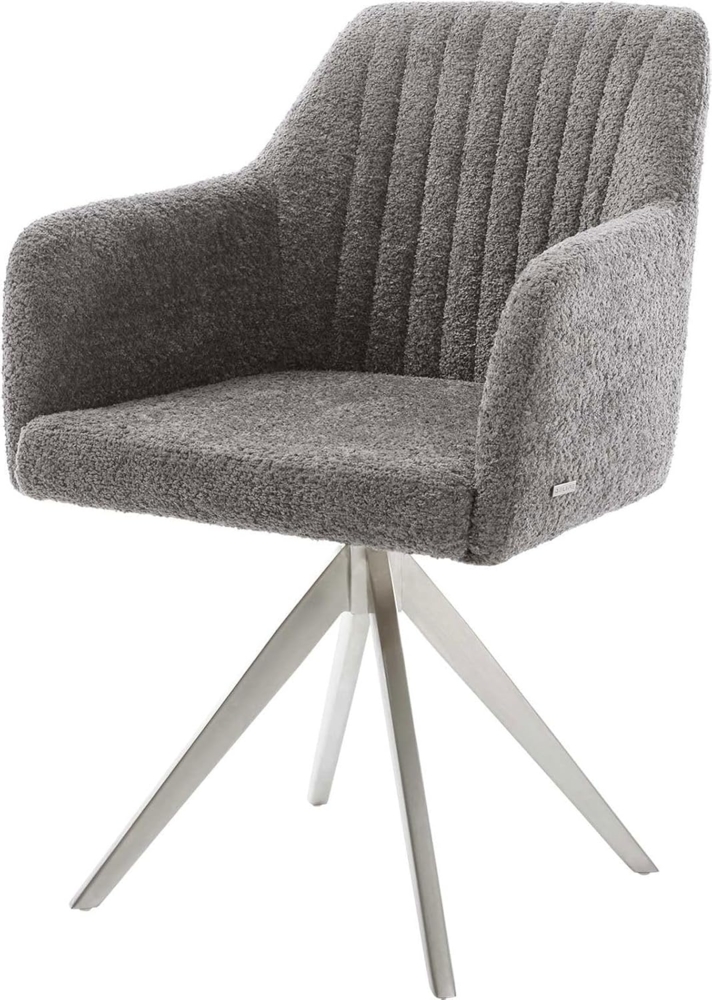 Esszimmerstuhl Greg-Flex Bouclé Grau Kreuzgestell kantig Edelstahl Bild 1