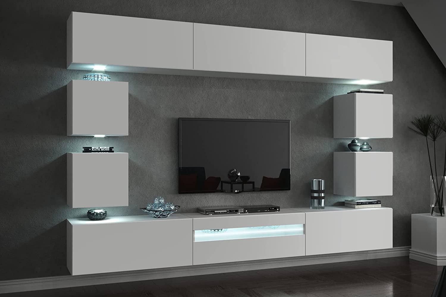 Furnitech Future C81 Wohnzimmer Wandschrank Mediawand mit Led Beleuchtung Schrankwand Wohnwand Möbel (Möbel ohne LED, C81-18W-M4 1A Matt) Bild 1
