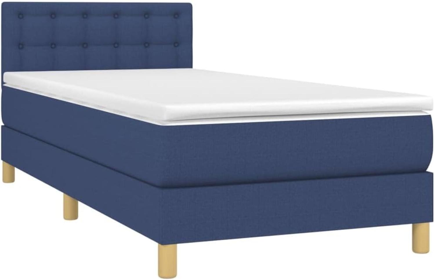 vidaXL Boxspringbett mit Matratze & LED Blau 100x200 cm Stoff 3134019 Bild 1