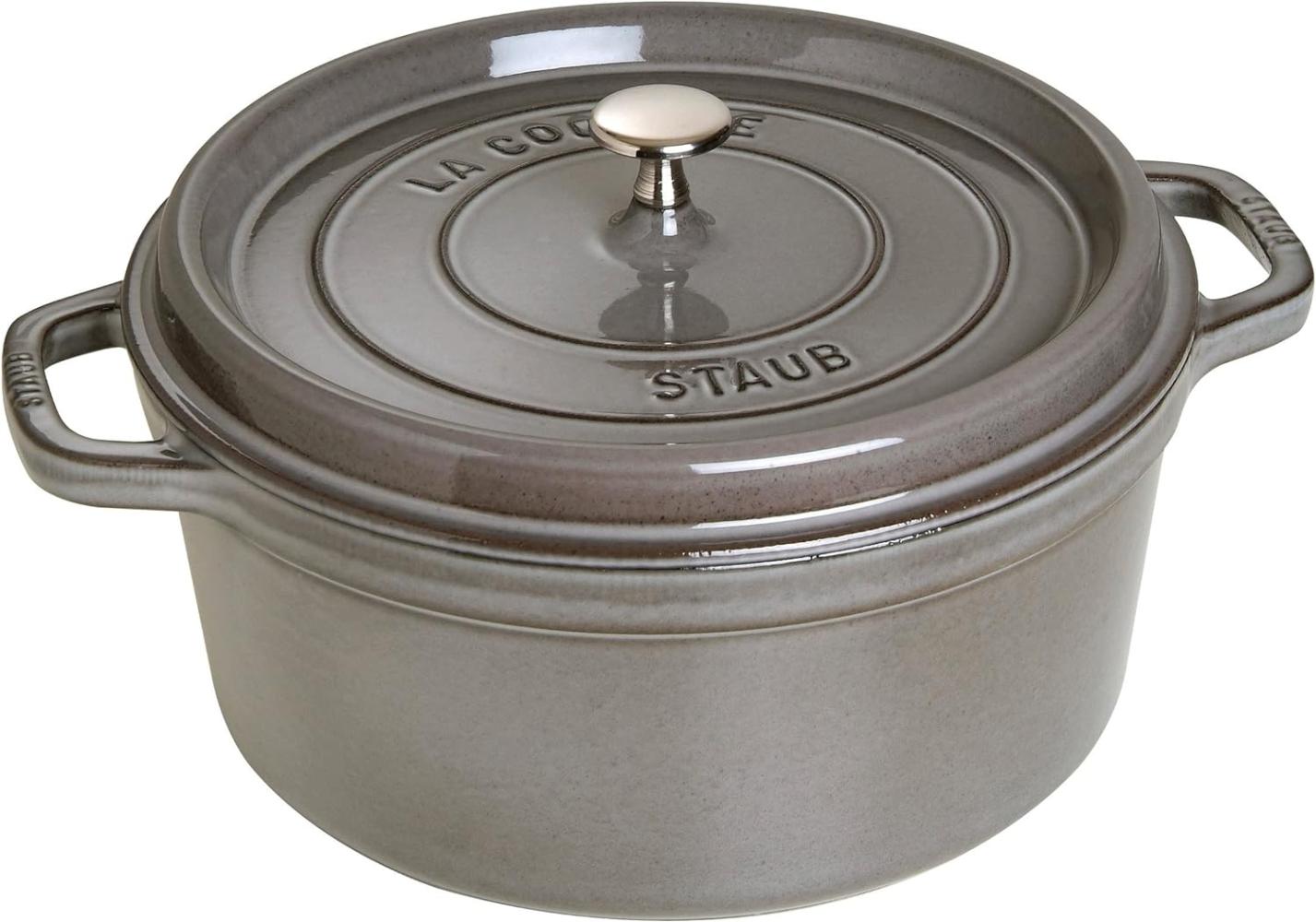 STAUB Gusseisen Bräter/Cocotte, Rund 28 cm, 6,7 L, Aromaregen Funktion, Für alle Herdarten geeignet, Graphitgrau Bild 1