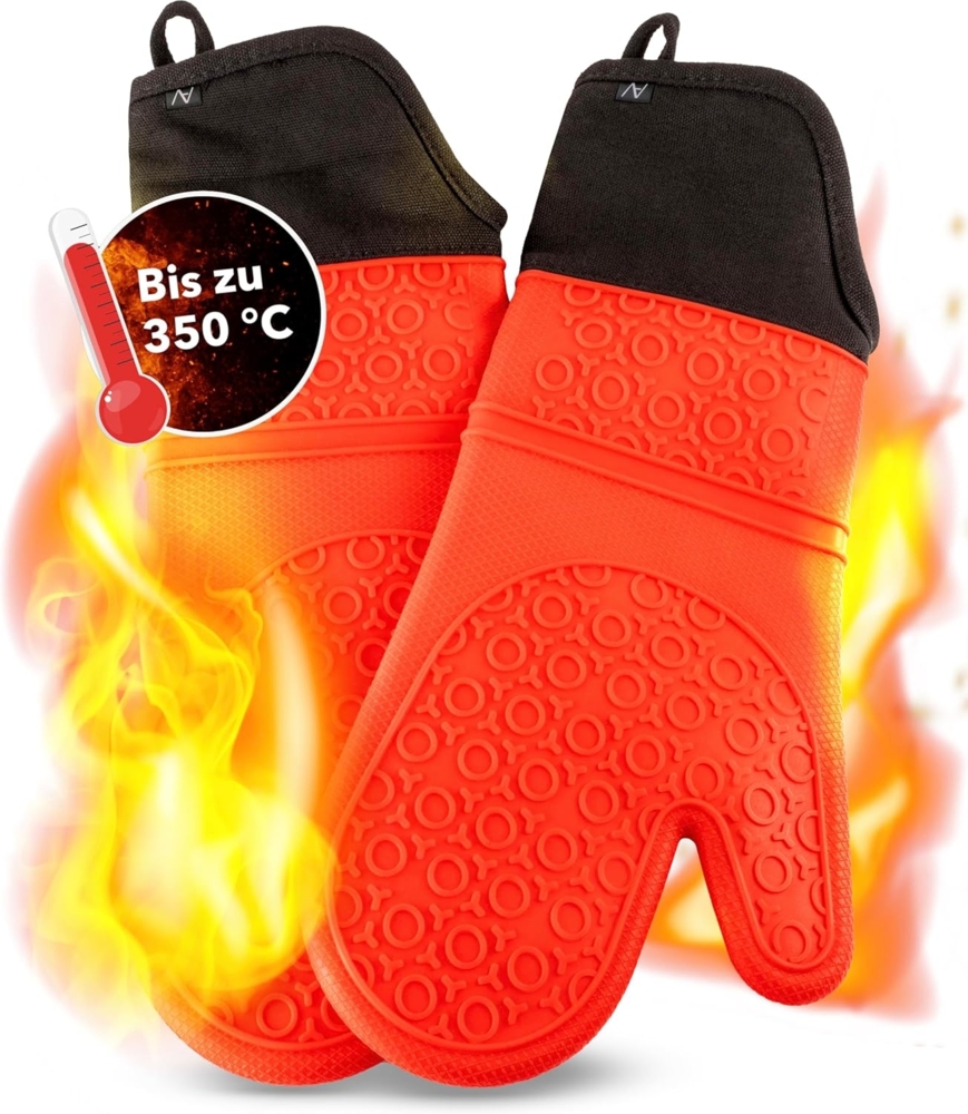 AVANA Topfhandschuhe Silikon Ofenhandschuhe Backhandschuhe Kochhandschuhe, (1 Paar Ofenhandschuhe aus Silikon), weiches Baumwoll-Innenfutter, Anti-Rutsch, Hitzebeständig bis 350°C Bild 1