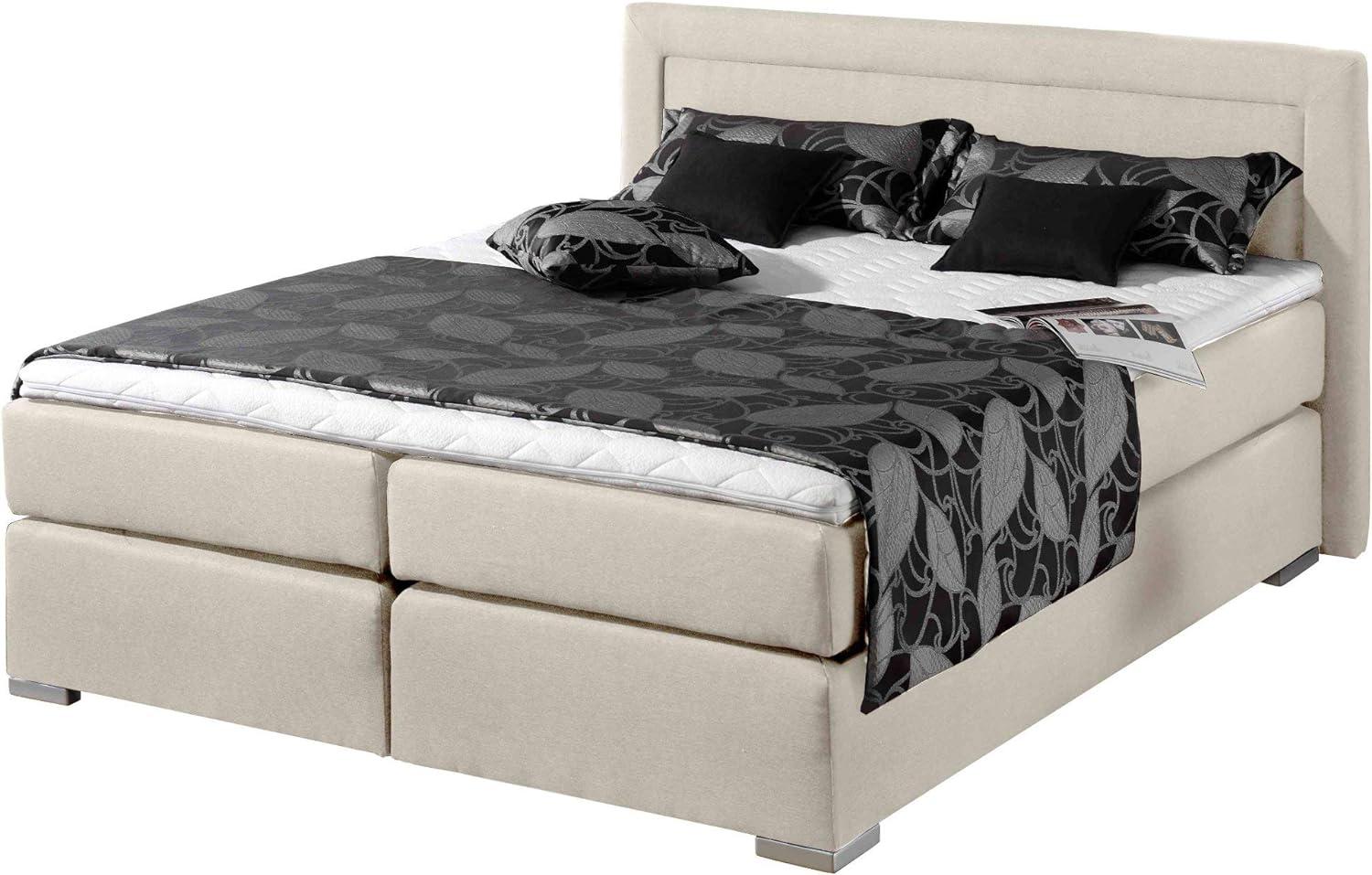 Maintal Boxspringbett Mambo, 100 x 200 cm, Strukturstoff, Bonellfederkern Matratze H3, creme Bild 1