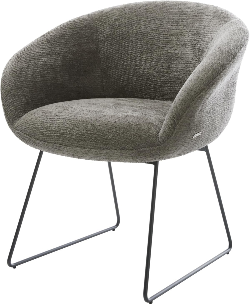 Esszimmerstuhl Vinka-Flex mit Armlehnen Bouclé Soft Schlamm Kufengestell Schwarz Taschenfederkern Bild 1