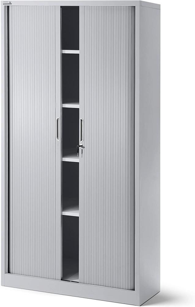 Rollladenschrank Aktenschrank Büroschrank mi Rolltüren Metall Pulverbeschichtung 4 Einlegeböden 185 cm x 90 cm x 45 cm (Grau) Bild 1