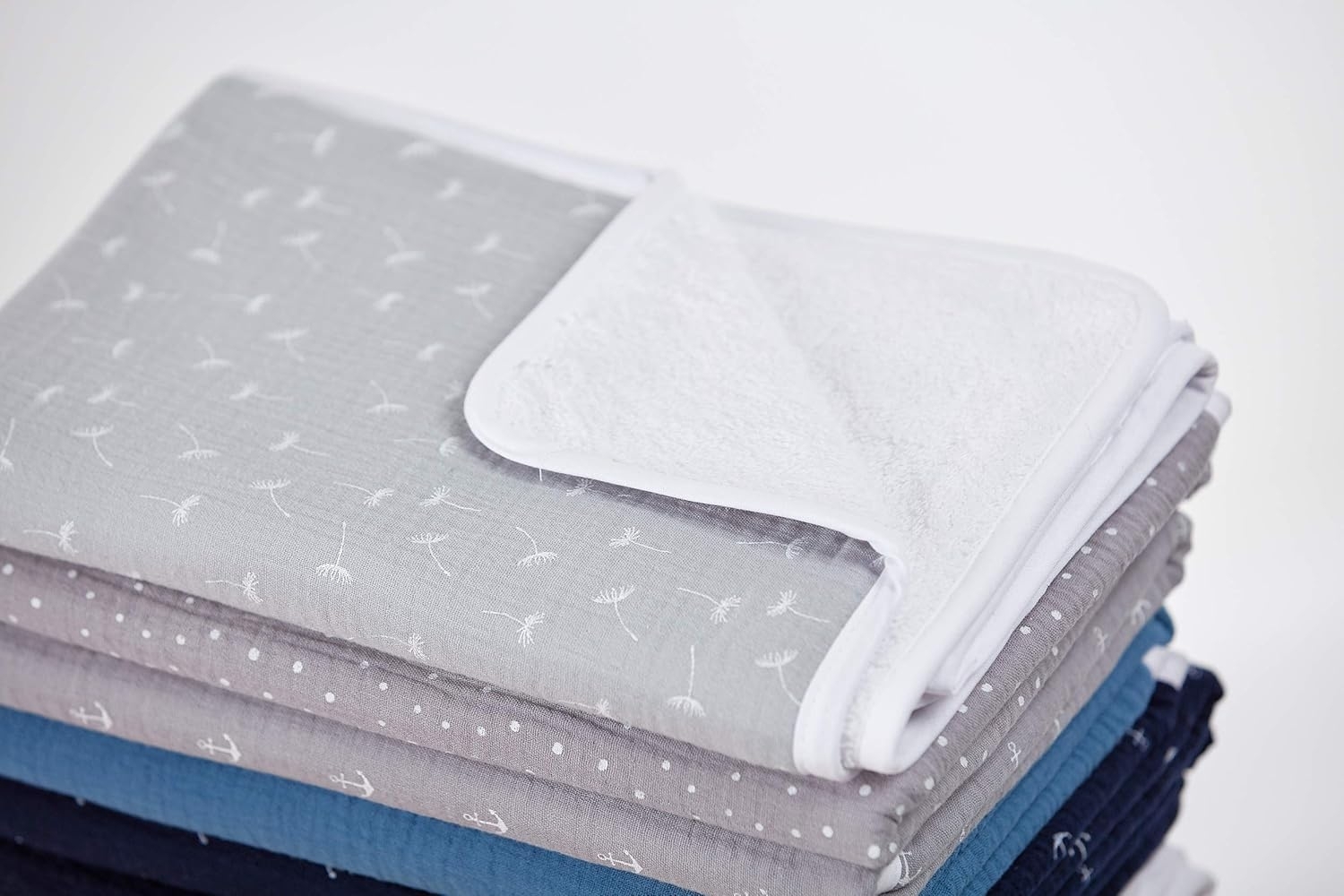 KraftKids Wickeltischunterlage Musselin grau Pusteblumen, Windelmatte aus 100% Baumwolle, wasserundurchlässige Reise-Wickelunterlage Bild 1