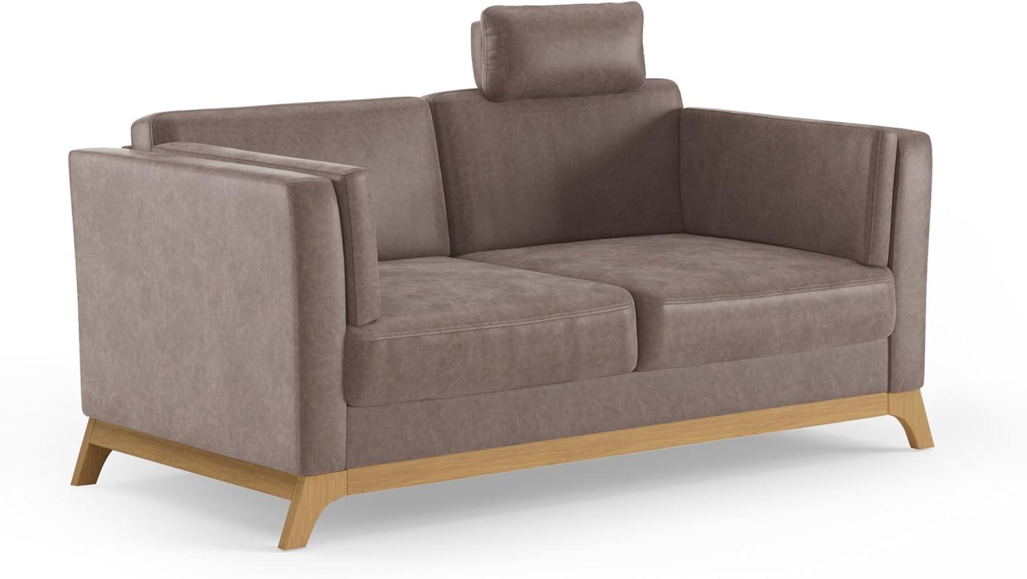 Cavadore 2,5er-Sofa Vida / 2,5-Sitzer Couch im trendigen Design mit massivem Holzrahmen in Eiche, Kopfstütze mit Kuschelkissen / 183 x 84 x 93 / Mikrofaser, Hellbraun Bild 1