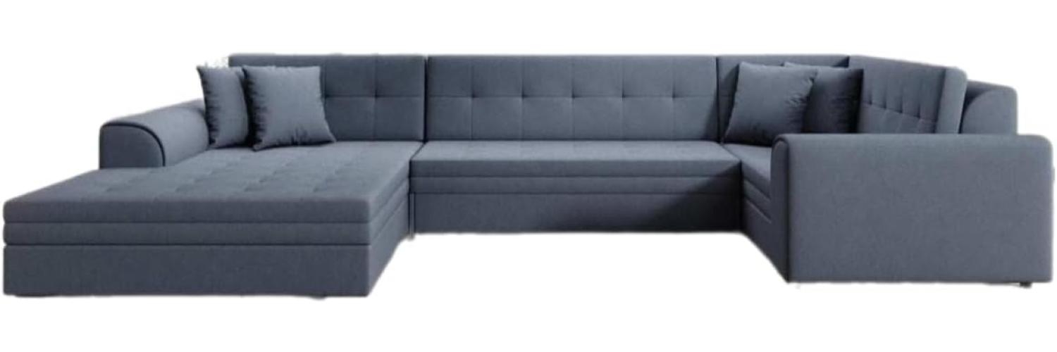 Designer Sofa Velio mit Schlaffunktion Stoff Blau Links Bild 1