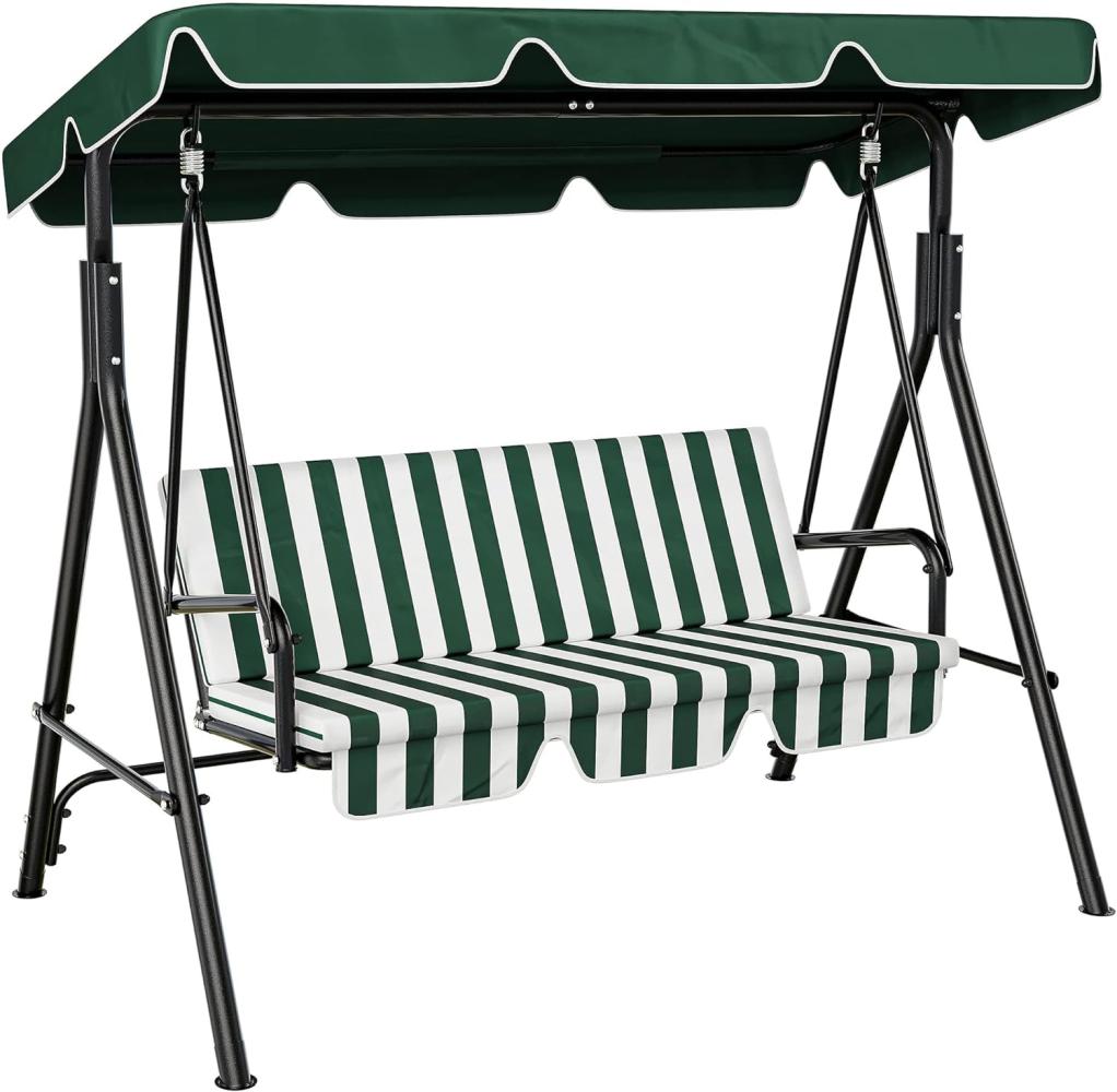 YITAHOME Hollywoodschaukel, 3 Sitzer Outdoor Hollywoodschaukeln mit Liegefunktion, Metall Gartenschaukel mit Verstellbarem Sonnendach & Abnehmbarem Kissen für Erwachsene, 270KG Belastbar, Grün Bild 1