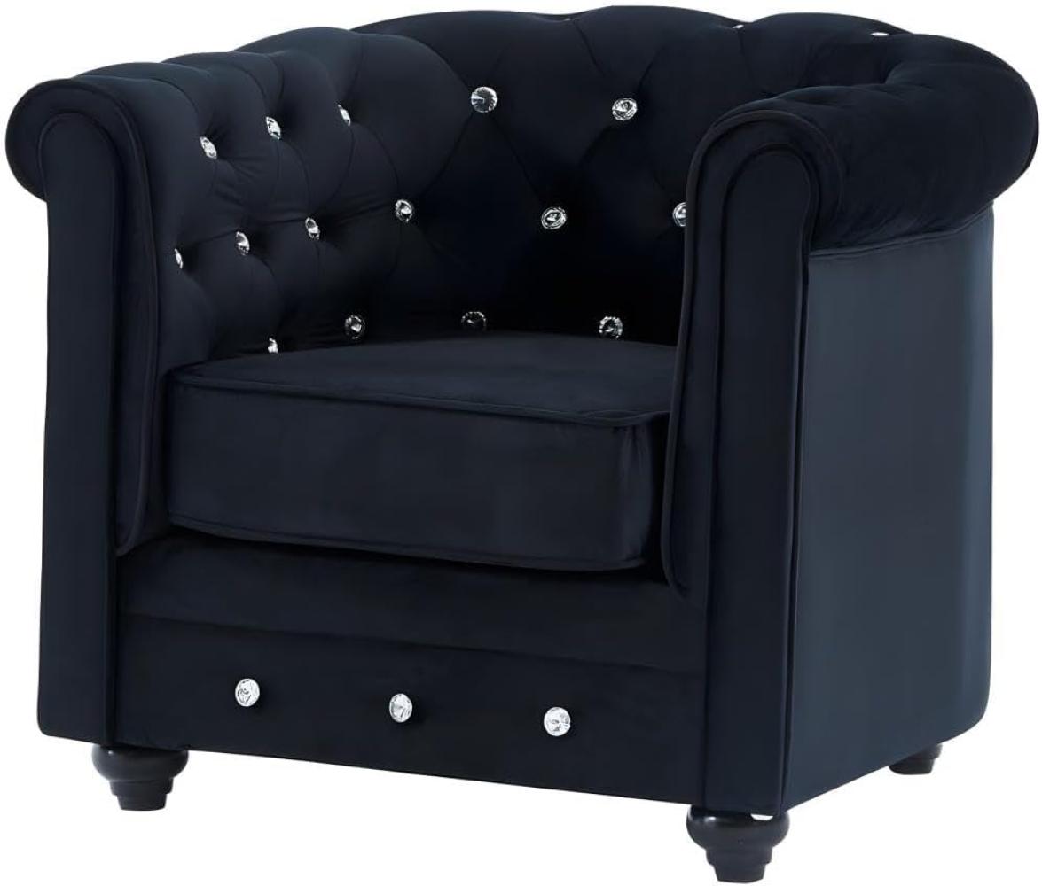 Vente-unique - Sessel - Samt - Schwarz mit Knöpfen in Kristalloptik - CHESTERFIELD Bild 1