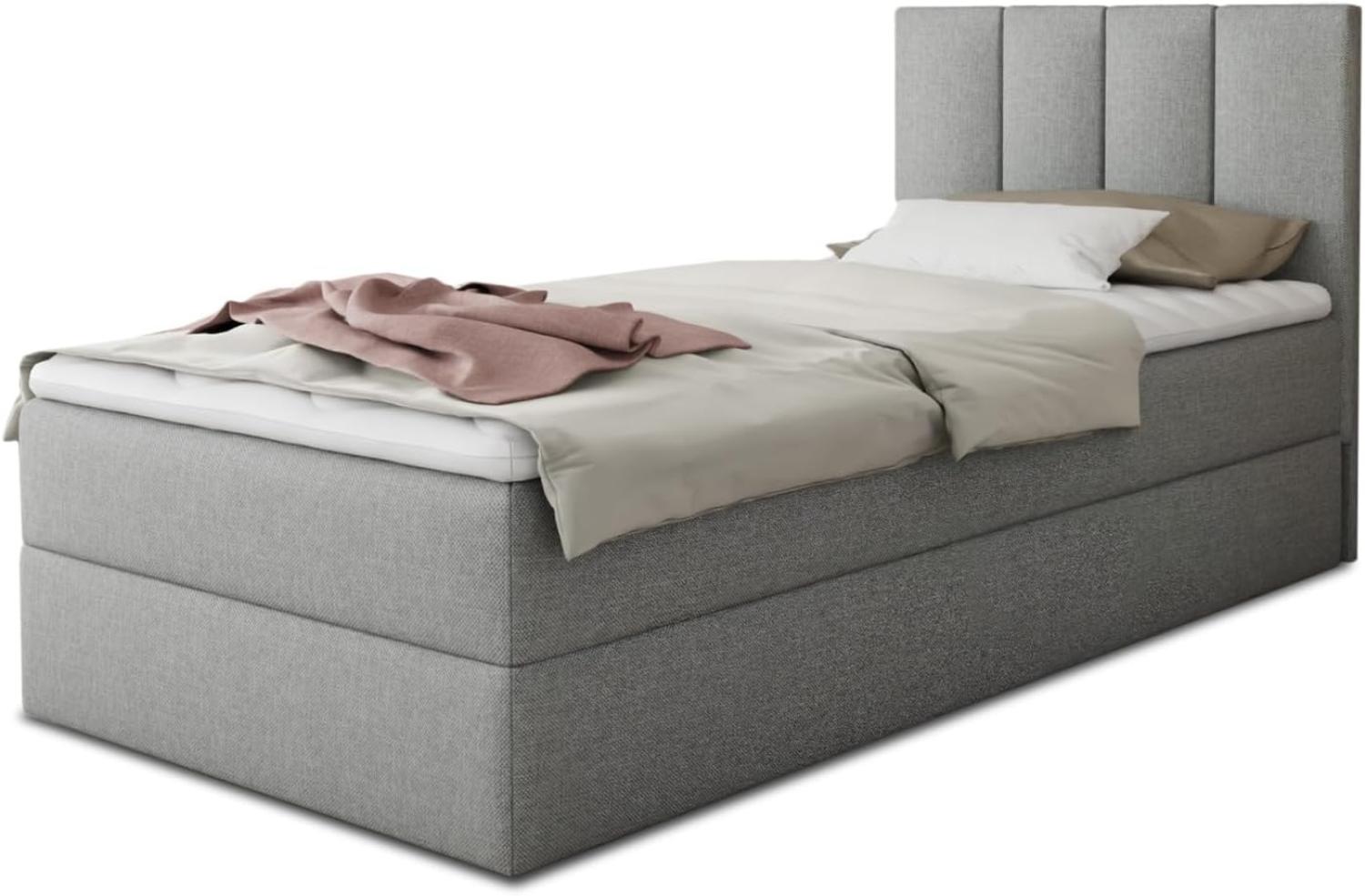 Boxspringbett Star Mini mit Bettkasten, Bonell-Matratze und Topper - Einzelbett mit Matratzentopper, Polsterbett, Bett, Schlafzimmer, Jugendzimmer (Grau (Inari 91), 100 x 200 cm) Bild 1