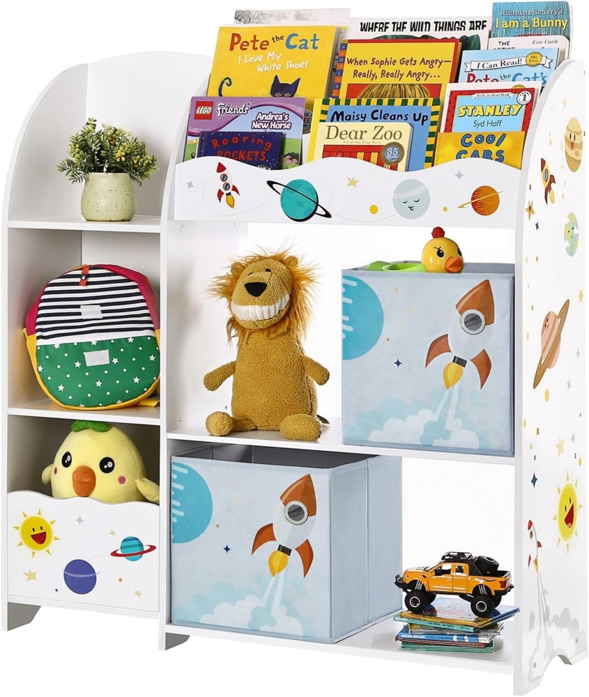 Songmics Kinderzimmerregal, multifunktionale Ablage mit 2 Aufbewahrungsboxen, Sticker mit Weltall-Motiven, weiß, 93 x 30 x 100 cm (LxBxH) Bild 1