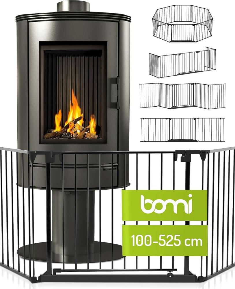 BOMI Schutzgitter für den Kamin 93 - 510 cm - mit extrabreiter Tür (84cm) - faltbar - in Schwarz - aus Metall - für Kleinkinder, Babys & Tiere - Milo (7tlg.) Bild 1