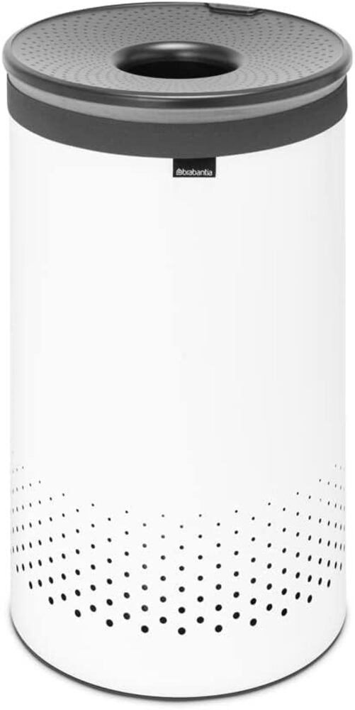 Brabantia Wäschebox Fresh White mit Kunststoffdeckel, Wäschetonne, Stahl, Weiß, 60 Liter, 304880 Bild 1