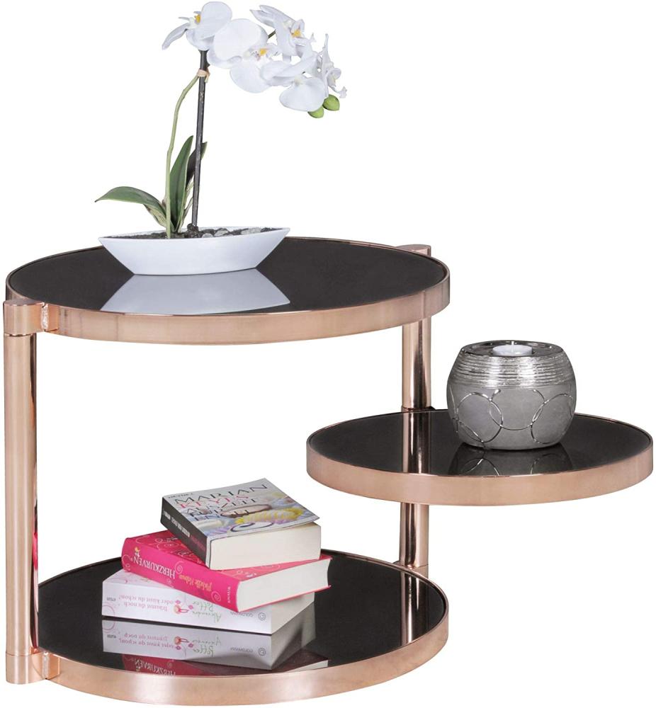 Wohnling Design Couchtisch CIRCLE ø 45cm Rund Glas Kupfer mit Ablage Bild 1