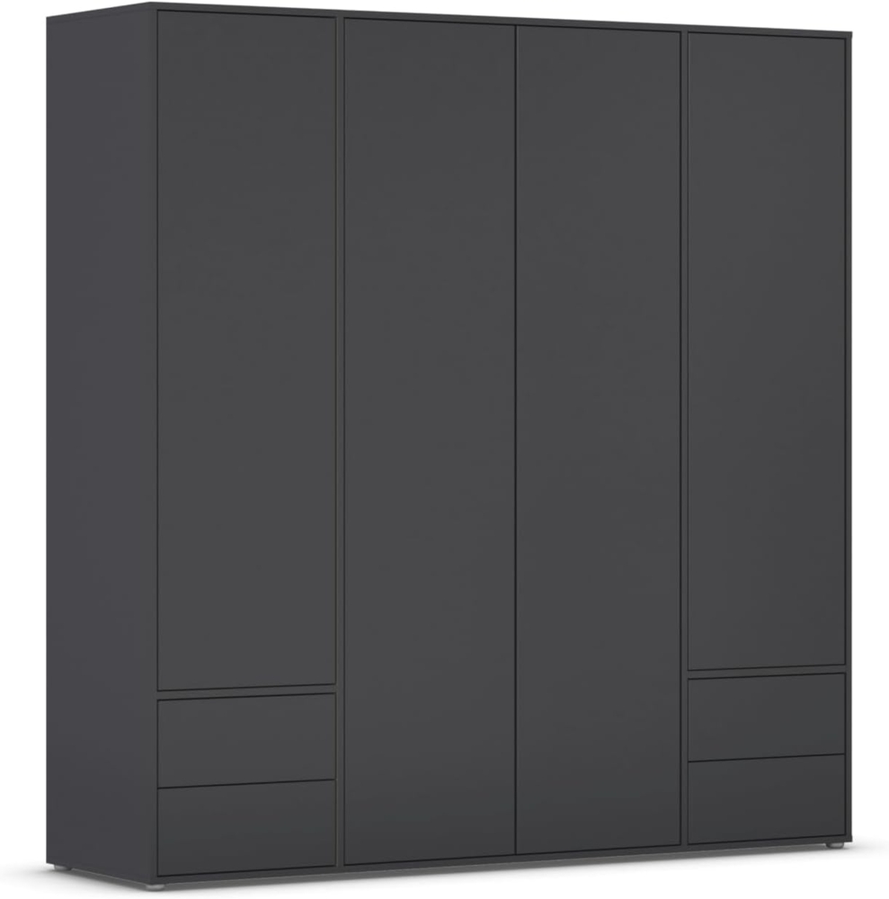Rauch Möbel Nabila Kleiderschrank für Schlafzimmer, Kinderzimmer, Jugendzimmer, Flur, 4-türig, 4 Schubladen, Push-to-Open mit Zubehör Premium, Farbe Grau metallic, Schwarz, Breite 187cm Bild 1