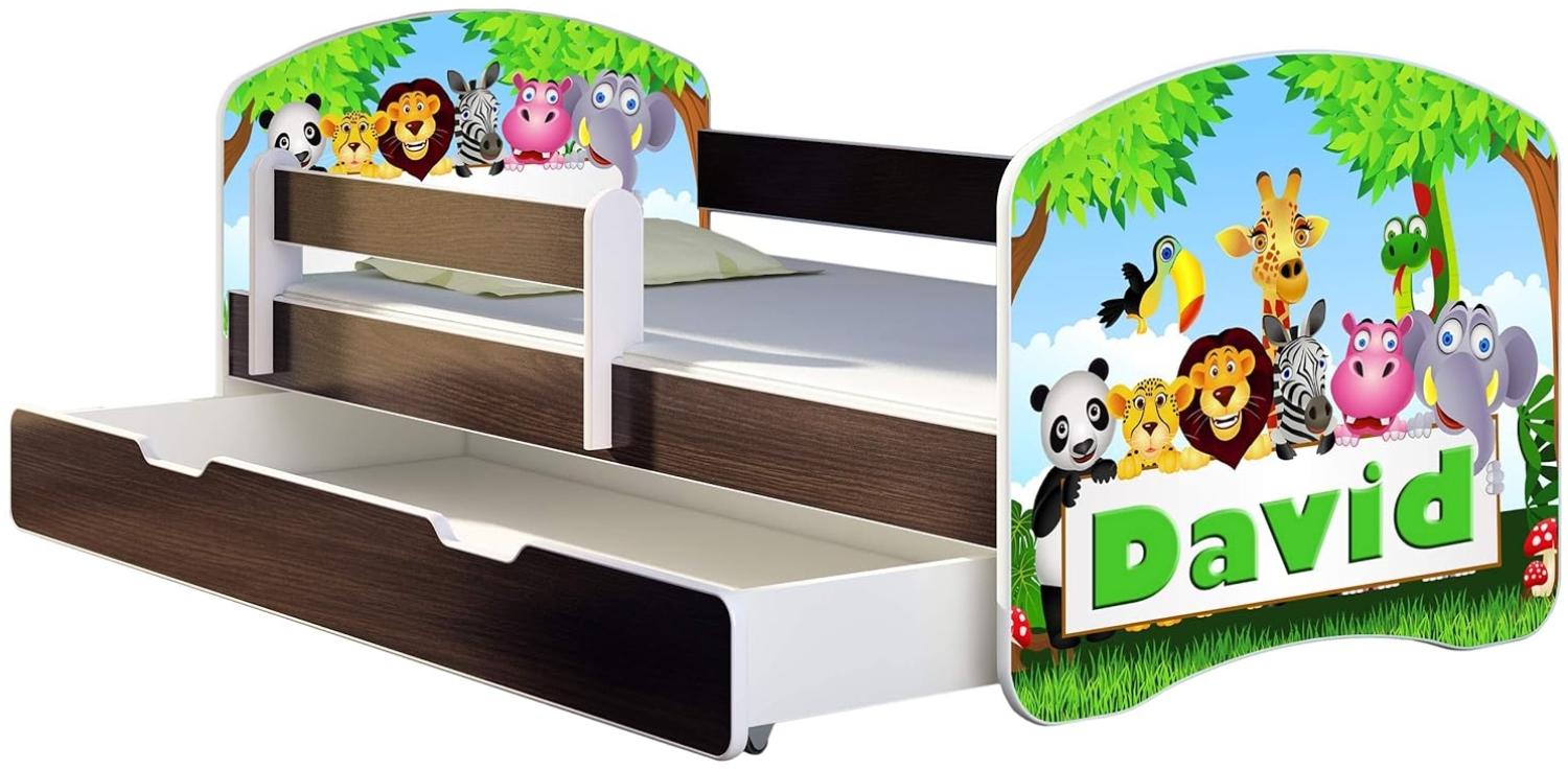 ACMA Kinderbett Jugendbett mit Einer Schublade und Matratze Wenge mit Rausfallschutz Lattenrost II 140x70 160x80 180x80 (01 Zoo name, 180x80 + Bettkasten) Bild 1