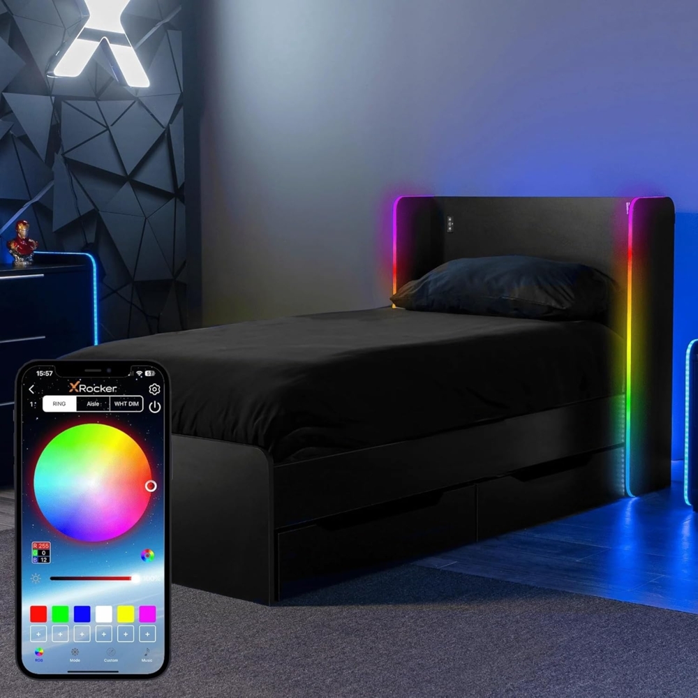 X Rocker Gamerbett Electra Gaming Bett mit RGB-Beleuchtung & App-Steuerung, mit ausziehbaren Schubladen Bild 1