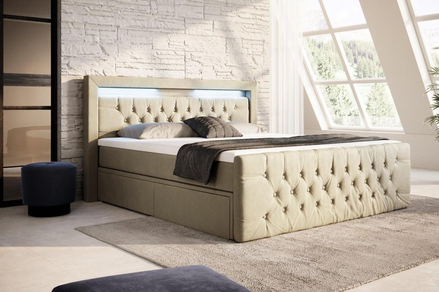 Boxspringbett Sera mit LED und Stauraum 200x200 H3 Beige Bild 1