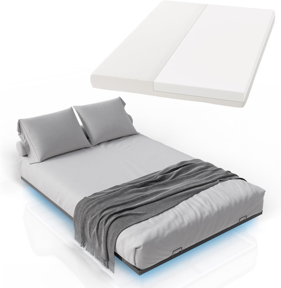 Juskys Metallbett Palamos 140x200 cm mit Matratze, Lattenrost & LED Beleuchtung - Schwebebett minimalistisch & modern - Bettgestell, Bett - Schwarz Bild 1
