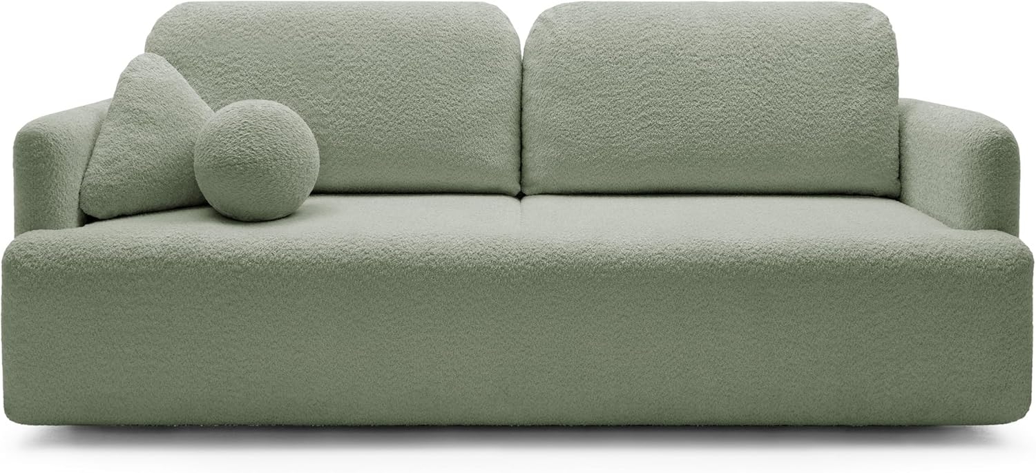 Dreisitzer-Sofa Lambina mit Schlaffunktion, Bettkasten, Boucle-Bezug in Salbeigrün Bild 1