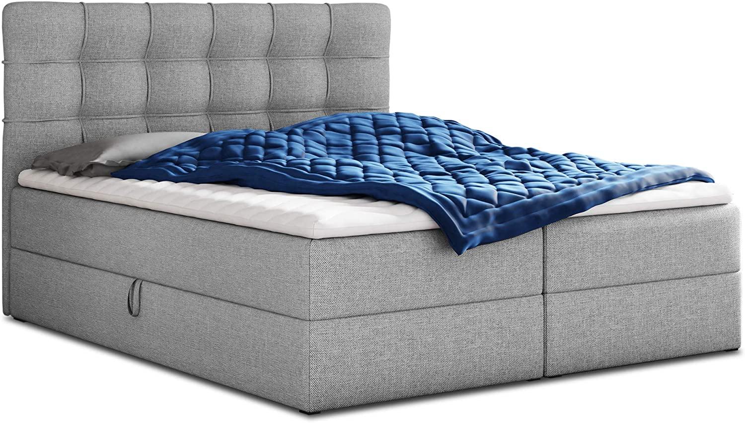 Sofnet Boxspringbett Best mit 2 Bettkästen, Doppelbett mit Bonell-Matratze und Topper, grau, 160x200cm Bild 1